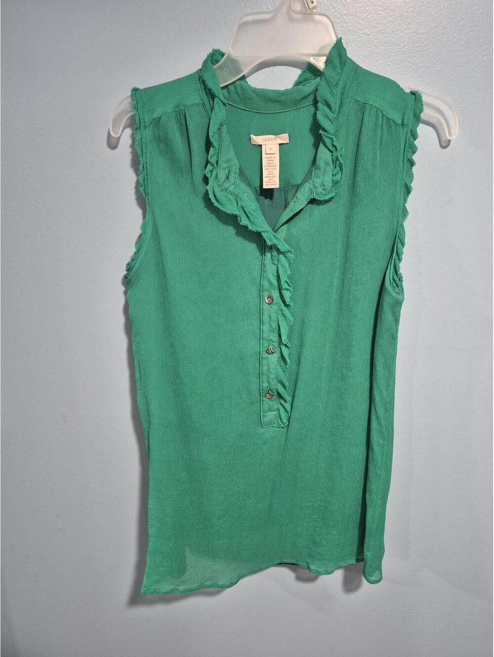 J.Crew Sleeveless Green Silk Blouse Size 4